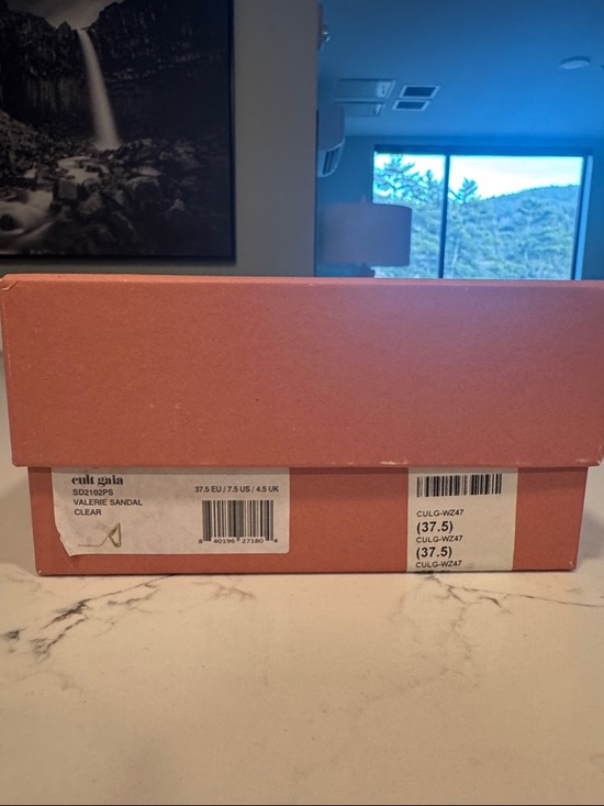 NWT cult gaia Valerie Sandal in Clear Two-Strap Mule Bamboo Gold Accent Heels - Picture 9 of 9